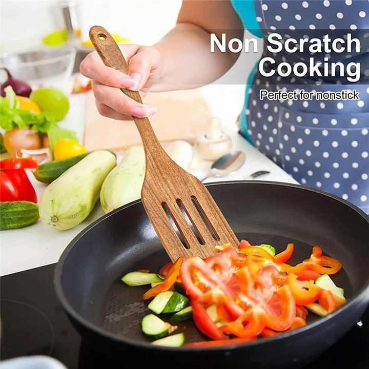 Wooden Cooking Utensils, Kitchen Utensils Set with Teak Wood Spoons and Wooden Spatula for Cooking