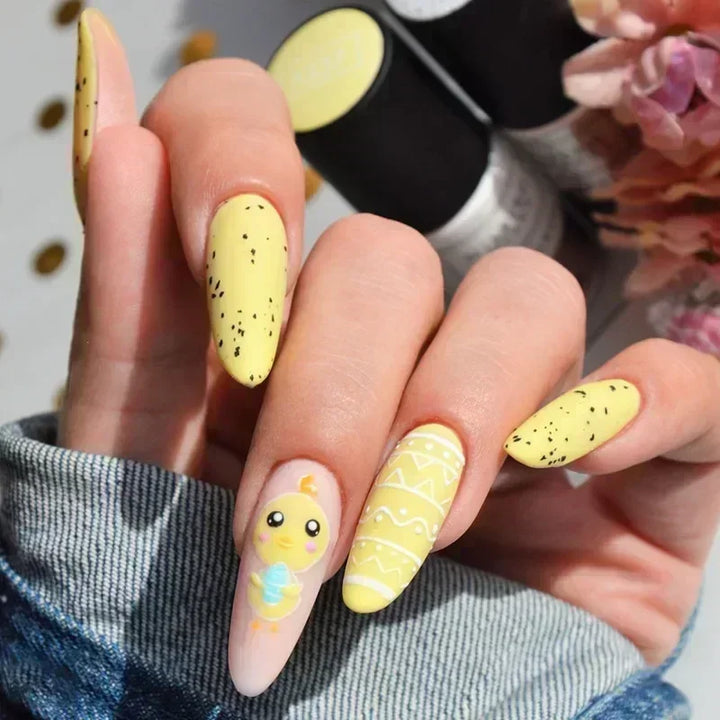 24Pc Halloween False Nails with Almond Head Designs Cute Clown Fake Nails French Full Cover Manicure Press on Nail Tips for Girl