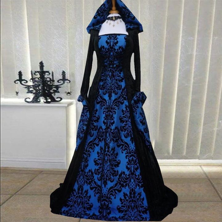 Halloween Hooded Dress Medieval Vintage Goth Stage Party Dress With Flared Sleeves Cosplay Costume Women Long Gown Dresses