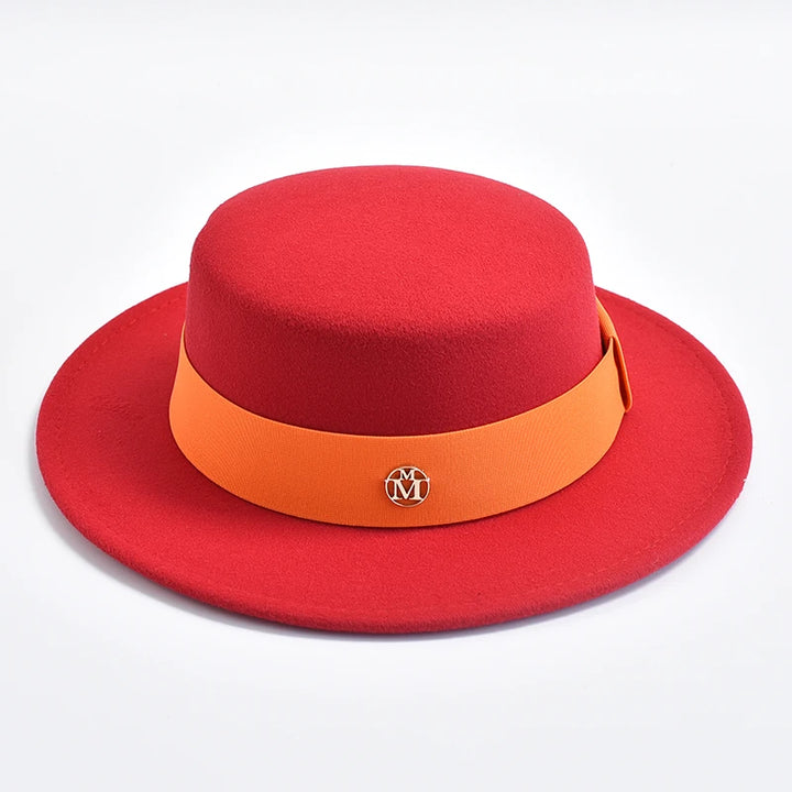 British Style Fedora Hats for Women Fashion Autumn Winter Flat Top Bow Elastic Ribbon Felt Hats Wedding Dress Jazz Cap