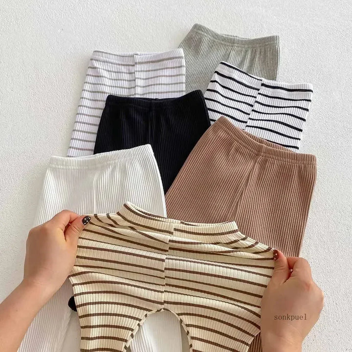 Baby Solid Leggings Girls All-match Striped Skinny Pants Kids Cotton Elasticity Slim Pants Newborn Boy Stretch Trousers