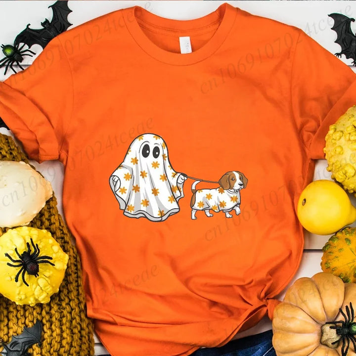 Halloween Boo Dog T-shirts Funny Halloween Spooky Season T Shirt Women Men Tshirt Womens Oversize T-shirt Hip Hop Streetwear