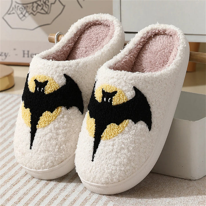 Halloween Cotton Slippers For Women Pumpkin Ghost Bat Soft Plush Non-Slip Shoes For Home Party And Winter