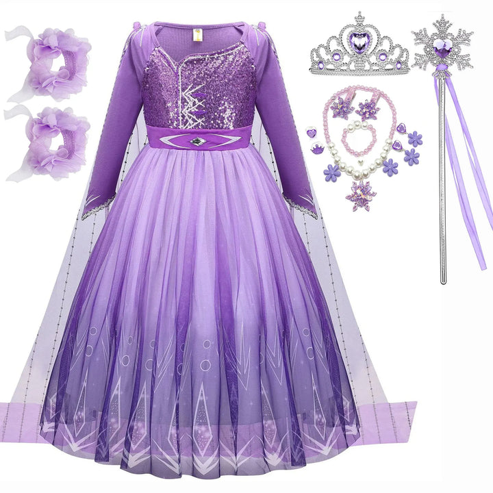 Halloween Costume for Kids Girl's Elsa Mesh Ball Dress With Ruffle Trim Embroidered Birthday  Princess Dresses for Baby