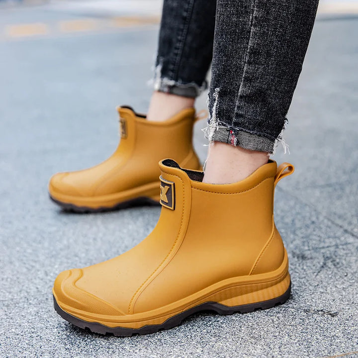 Women Waterproof Boots New Style Elastic Mouth Ankle Boots Mid Top Rain Shoes Non Slip Outdoor Indoor Chelsea Water Boot Woman
