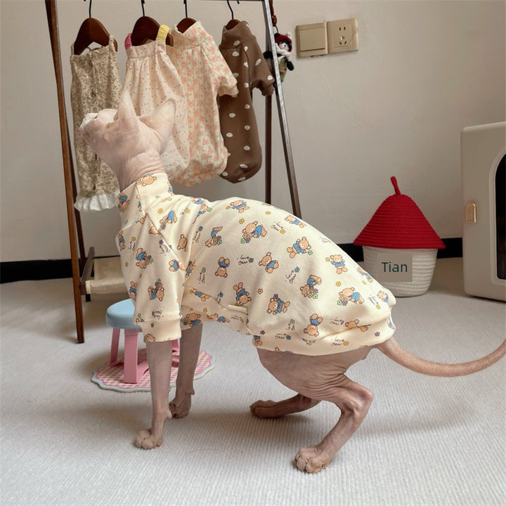 Sphinx Hairless Cat Clothes German Curly Cat Autumn Infant Fabric Pure Cotton Comfortable Close-Fitting Active Cat