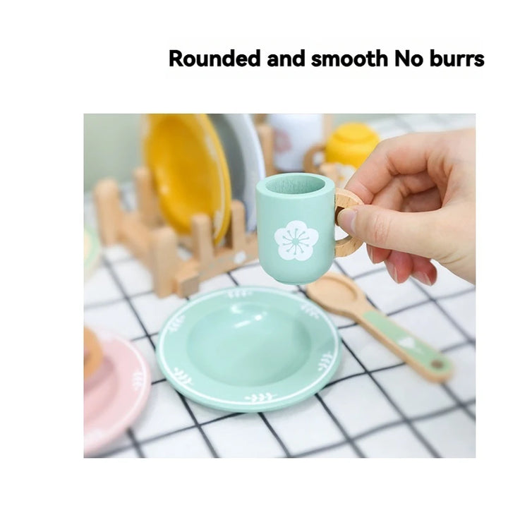 Children's simulated home cooking utensils, bowls, chopsticks, knives, forks, wooden simulation boys and girls' toy plates