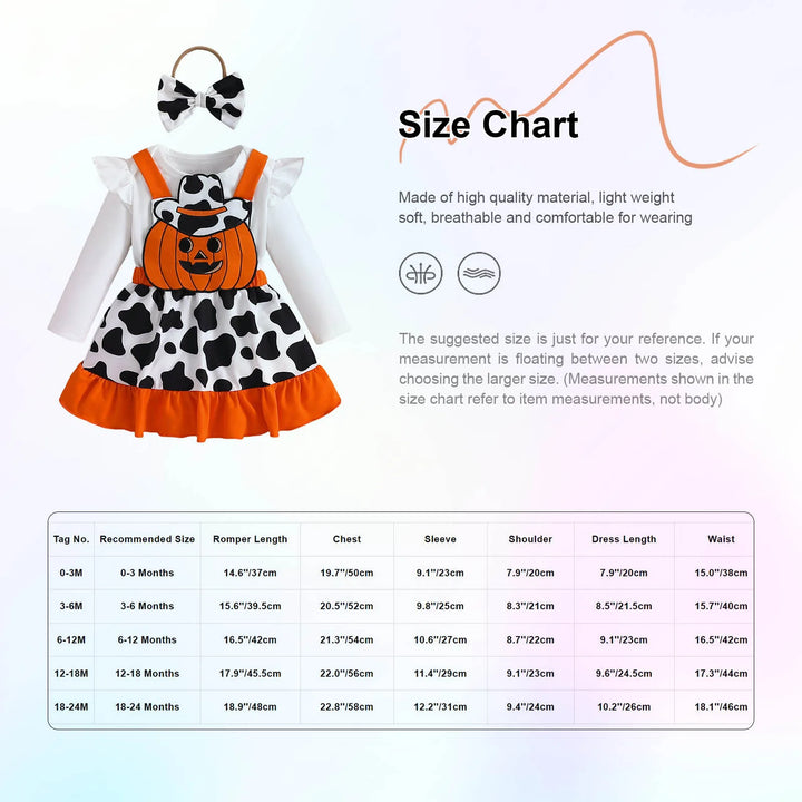 Baby Girls Halloween Clothing Set Cute Ghost Pumpkin Face Applique Suspender Dress with Rompers Carnival Party Cosplay Costume