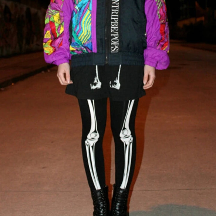 Halloween Skeleton Costume Footed Tights Women Funny Scary Stockings Skull Print Pantyhose Leggings for Cosplay Party
