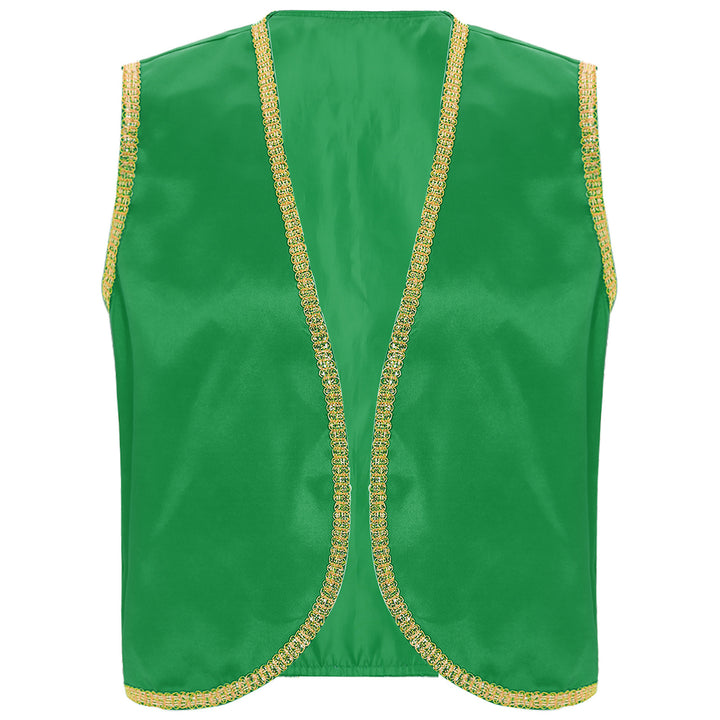 Mens Halloween Costume Mythical Arabian Prince Carnival Cosplay Party Outfit Sequin Trim Waistcoat with Belted Pants