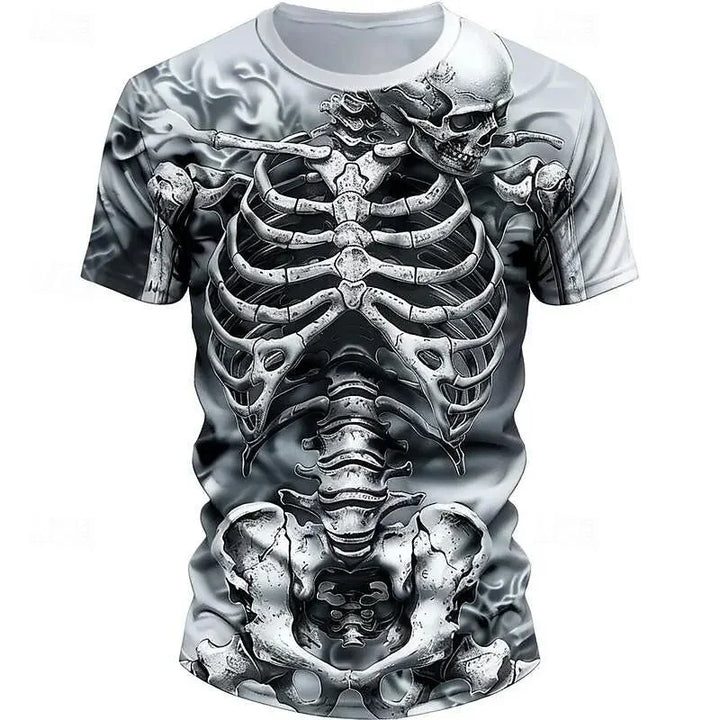 Halloween Skeleton Pattern T Shirt For Men Funny Skull 3D Printed T-Shirts Summer Oversized Short Sleeve Tees Round Neck Tops