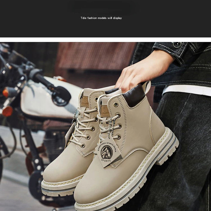 High Top Men's Ankle Boots Designer Luxury Man Motorcycle Boots British Style Leather Boots Brand Lace-Up Men Shoe Botas Hombre
