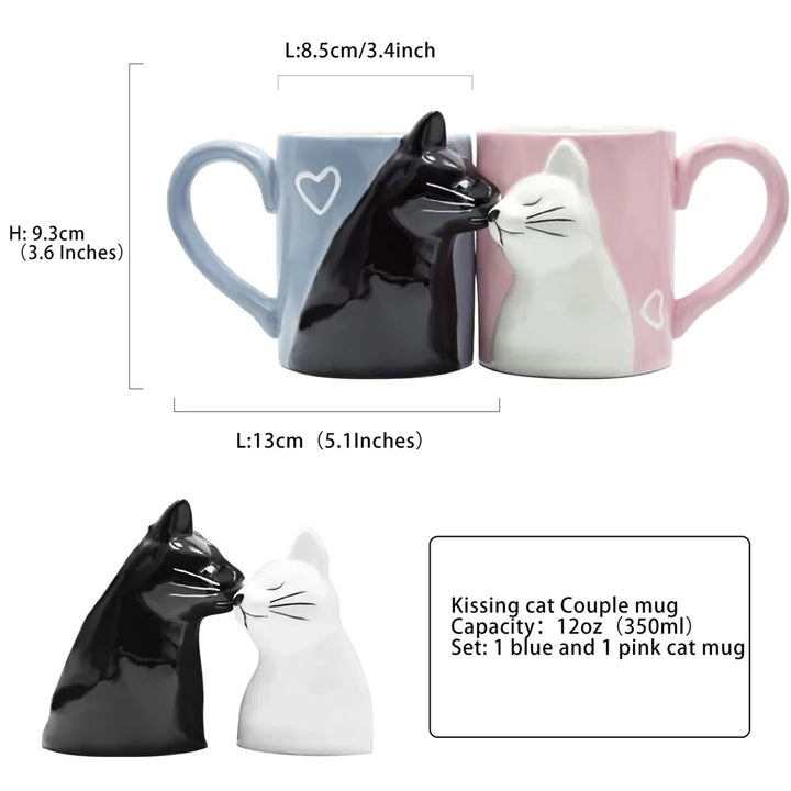 2PCS Kiss Cat Cups Mugs Matching Couples Stuff Ceramics Mugs For Girlfriend Wife Valentines Day Couple Drinkware Wedding Gift