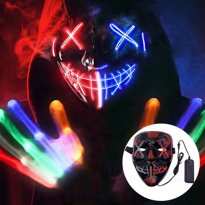 Halloween Party LED Illuminated Black V Shape Mask Haunted House Bar Party Cos Light Up Mask Halloween Party Scary Mask Decor