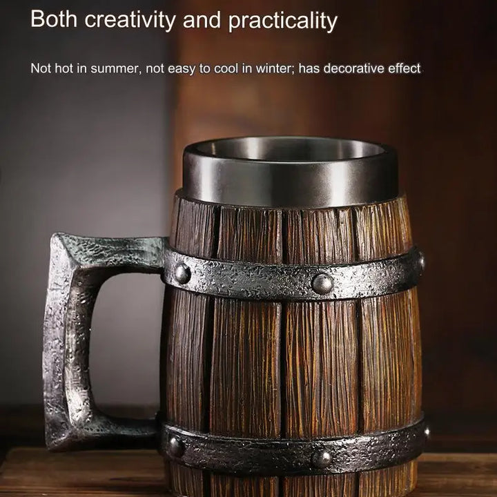 Hot-selling Wooden Barrel Beer mug , Large-capacity  Coffee mug Water bottle ,Tazas de café with stainless steel