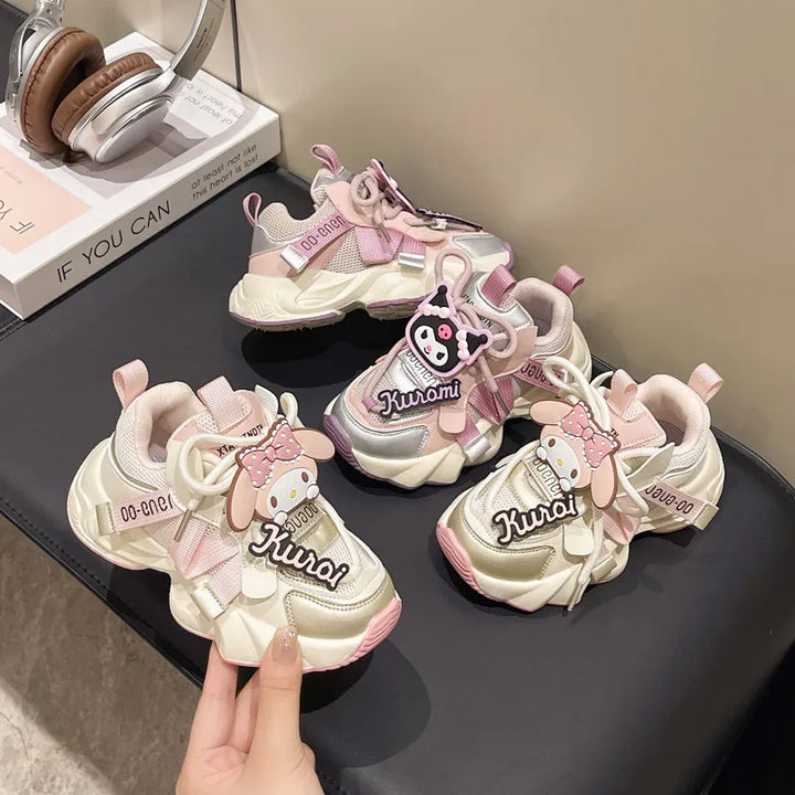 Cute Girl's Sneakers Cartoon Kuromi Melody Children Tennis Shoes Fashion Versatile Causal Classic Kids School Basketball Shoes