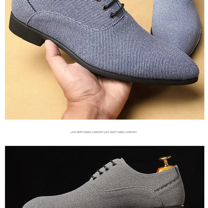 Dress Shoes Men Business Pointed Toe Canvas Dress Shoes Men gray Lace Up Oxfords Formal Man Shoes Casual Driving Shoes Loafers