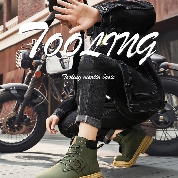 High Top Men's Ankle Boots Designer Luxury Man Motorcycle Boots British Style Leather Boots Brand Lace-Up Men Shoe Botas Hombre