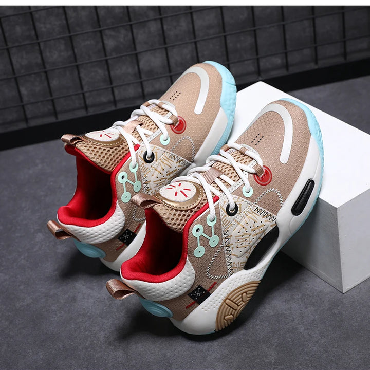 Kids Fashion Sneakers for Boys Leather Breathable Sports Basketball Shoes Lightweight Children School Walking Footwear