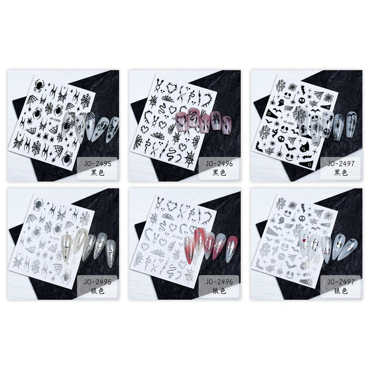 Halloween Cartoon Ghost Design Nail Art Stickers with Spider Skeleton Pattern Nail Decoration Decals