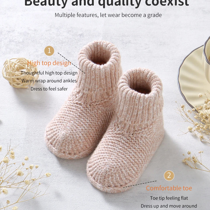 Baby Booties Newborn Boys Girls Hand Knit Boots Non-Slip Warm Infant First Walkers 0-12M Toddler Outdoor Indoor Floor Crib Shoes