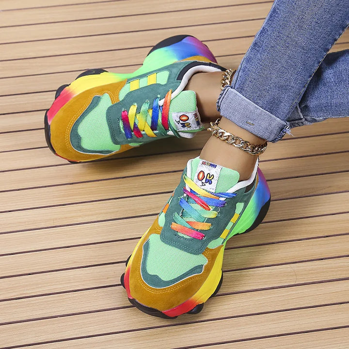 Women's Sneakers Tennis Womens Casual Running Shoes Rainbow Vulcanized Shoes Lace-uos Platform Shoes Comfortable Tenis De Mujer