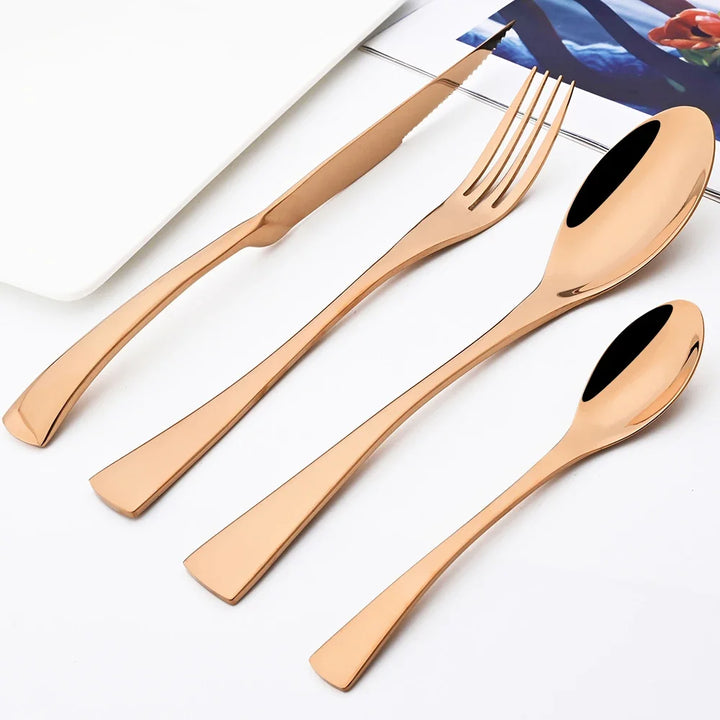 24Pcs Shiny Black Cutlery Set Stainless Steel Dinnerware Sharp Steak Knife Forks Coffee Spoons Tableware Kitchen Silverware Set