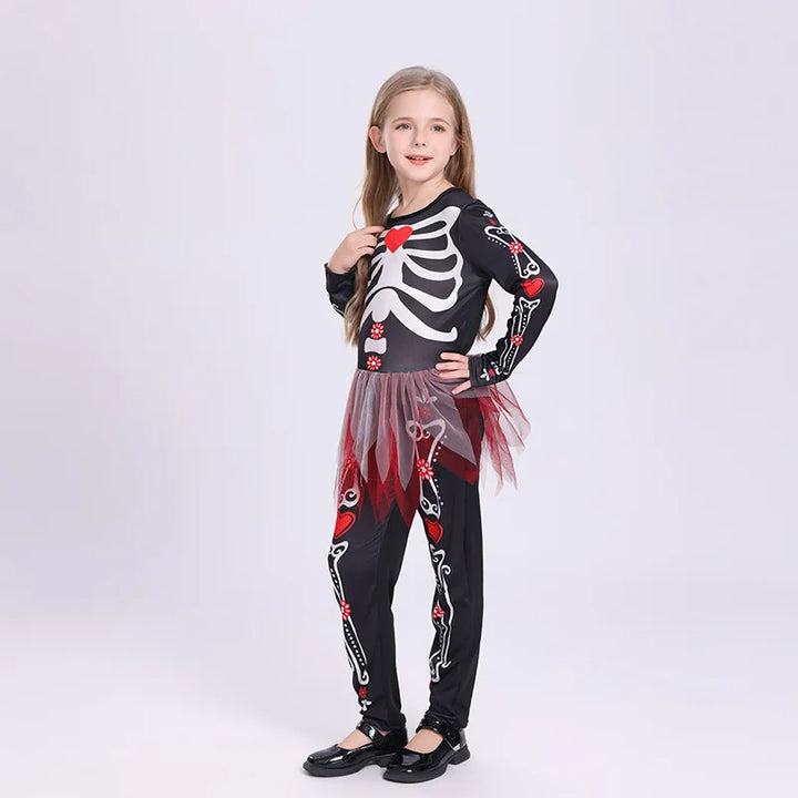 Girls Colorful Skeleton Costume – One-Piece Dress
Spooky & bright!
Fun skeleton print with a pop of color, perfect for Halloween trick-or-treating and parties.
💀 Includes: One-piece tight skirt dress up.
🎃 Perfect for Halloween parties