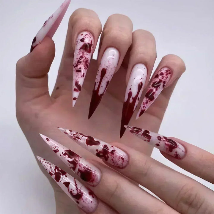 24Pc Halloween False Nails with Almond Head Designs Cute Clown Fake Nails French Full Cover Manicure Press on Nail Tips for Girl