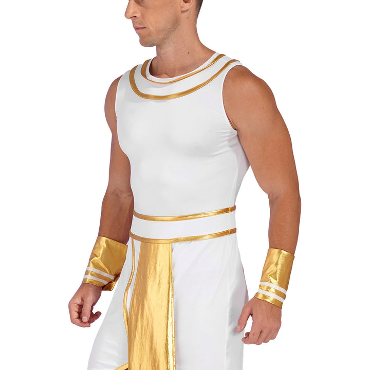 Mens Halloween Egyptian Pharaoh Costume Cosplay Theme Party Ancient Egypt God Robe Dress Greek Rome Spartan Warrior with Cuffs