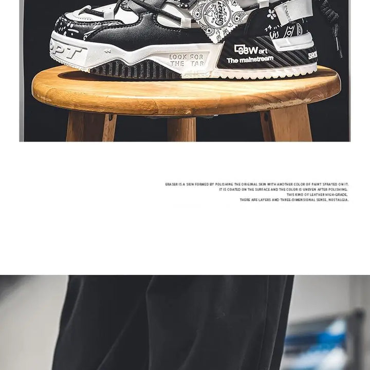 Mens Shoes 2025 Platform Sneakers New Trend Design Graffiti Skateboard Shoes Lace UP Soft Sole Non Slip Outdoor Sports Shoes