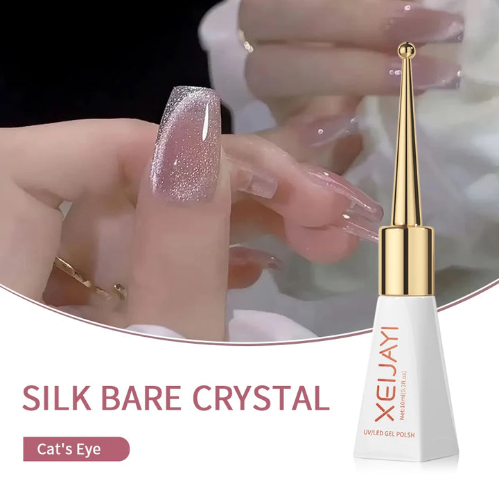 1pc 10ml Silk Nude Crystal Cat Eye Gel Polish Magnetic Nail Polish Holographic Pink Cat Eye Gel Nail Polish Gel Gel Varnish