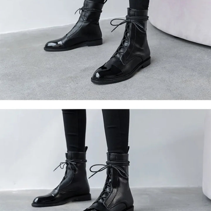 Boots Women's 2023 New Autumn Shoes Single Boots British Style Mid Barrel Slim Boots Children's Black Motorcycle Boots