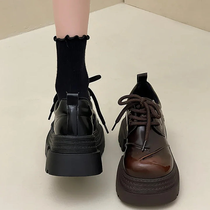 2025 Spring Women JK Mary Jane Shoes Fashion Lace Up Shoes Vintage Platform Elegant Thick Heel Shoes