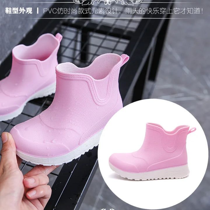 Kid's Rain Boots Anti Slip Waterproof Water Boots Boys Girls Solid Slip on Rubber Shoes Versatile Outdoor Children's Sneakers