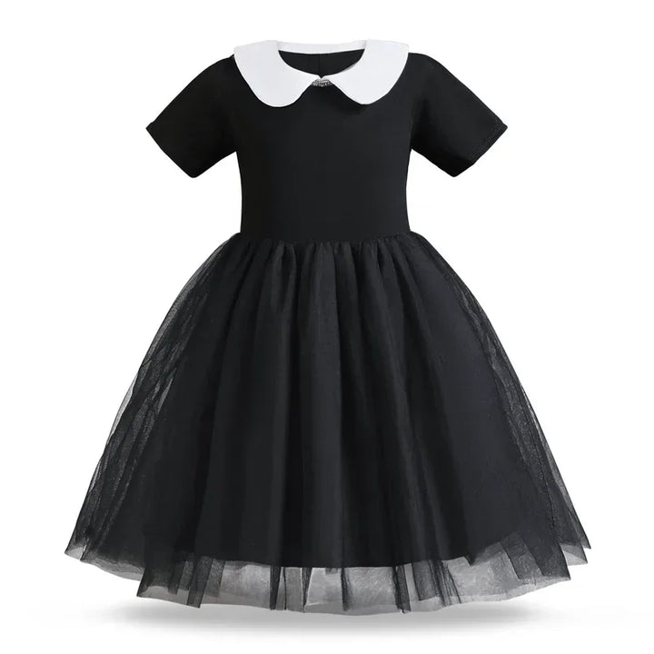 Halloween Carnival Girls Costume Cute Doll Collar Kids Black Gothic Dress Girls Prom Gown Party Wednesday Addams Cosplay Outfits