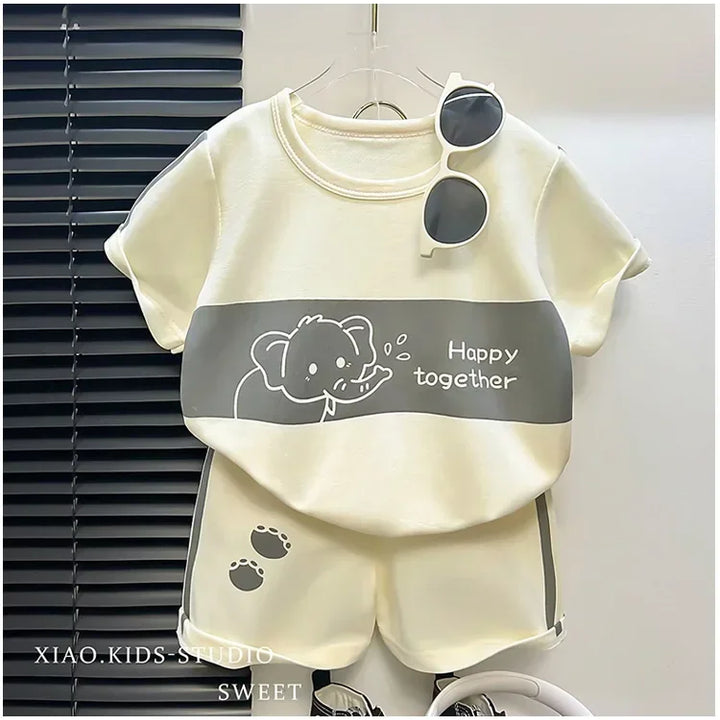 Kids Clothes Cotton Set Short Sleeve Suit Baby Girls Boys Set Summer Tops +short Children's Wear 2024 New