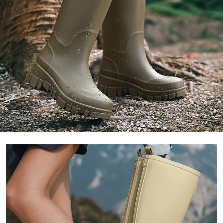 Women Waterproof Boots New Style Elastic Mouth Ankle Boots Mid Top Rain Shoes Non Slip Outdoor Indoor Chelsea Water Boot Woman