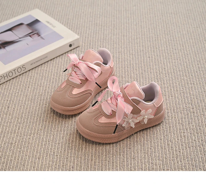 Kids Skate Sneakers for Girls 2025 Autumn New Toddler Walking Shoes Cute Ornament Non-slip Retro Comfort School Sports Sneakers