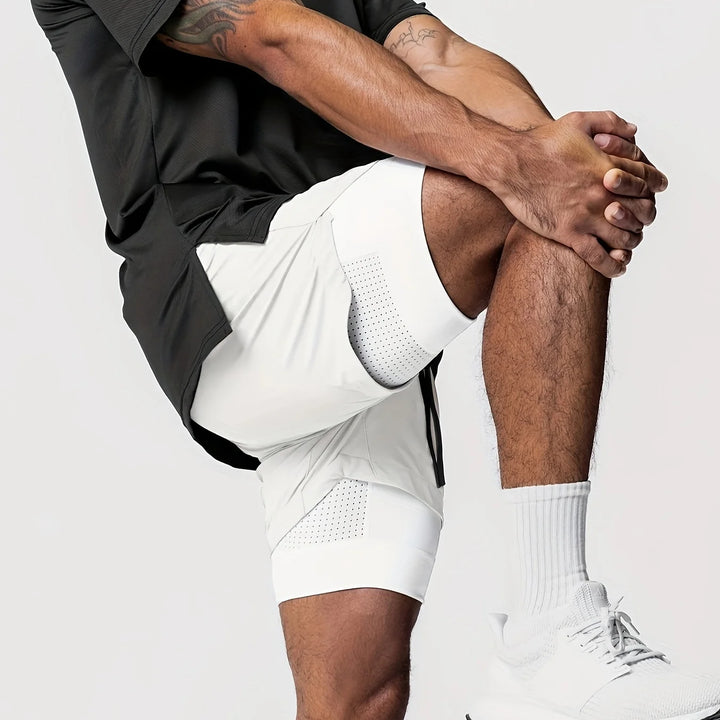 Sports shorts for men, double layered, quarter quick drying, elastic basketball, running training equipment, deep squat fitness,