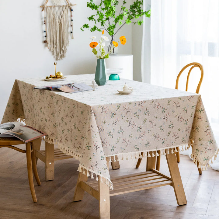 Flower Pattern Tablecloth Cotton Linen Blend Rectangular Dining Table Cover for dining Buffet Parties and Camping Decoration