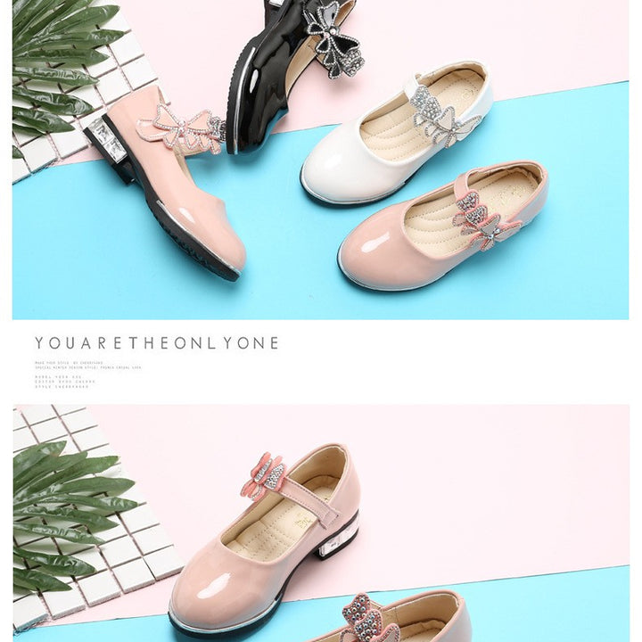 2025 Children's Shoes Girls Black Leather Shoes Performance Shoes Spring & Fall Soft Bottom Children's Single-Layer Shoes Student White Girls Princess Shoes