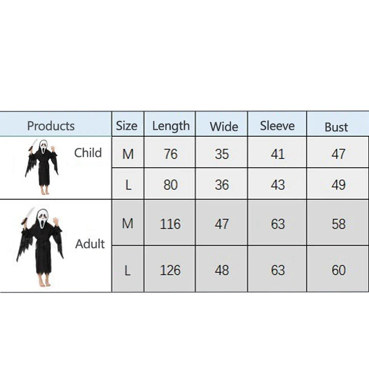 Halloween Family Horror Theme Scream Costumes Demon Fancy Dress Carnival Party Club Death Ghostface Costume Boys Teens