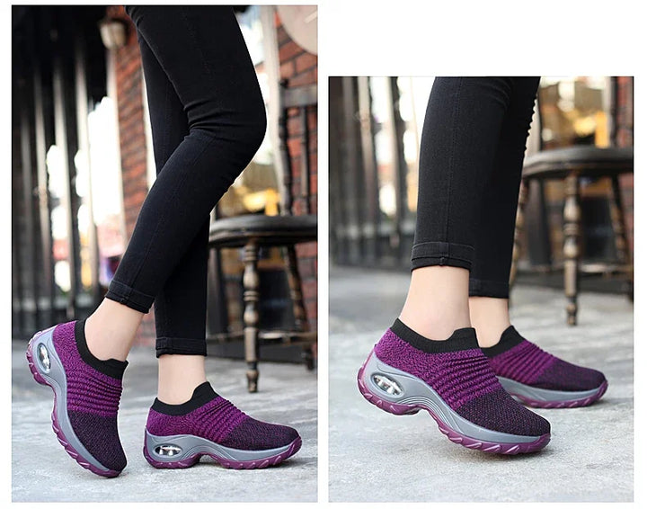 Women's Walking Shoes Fashion Air Cushion Thick Bottom Sneakers Slip-on Lightweight Breathable Casual Shoes