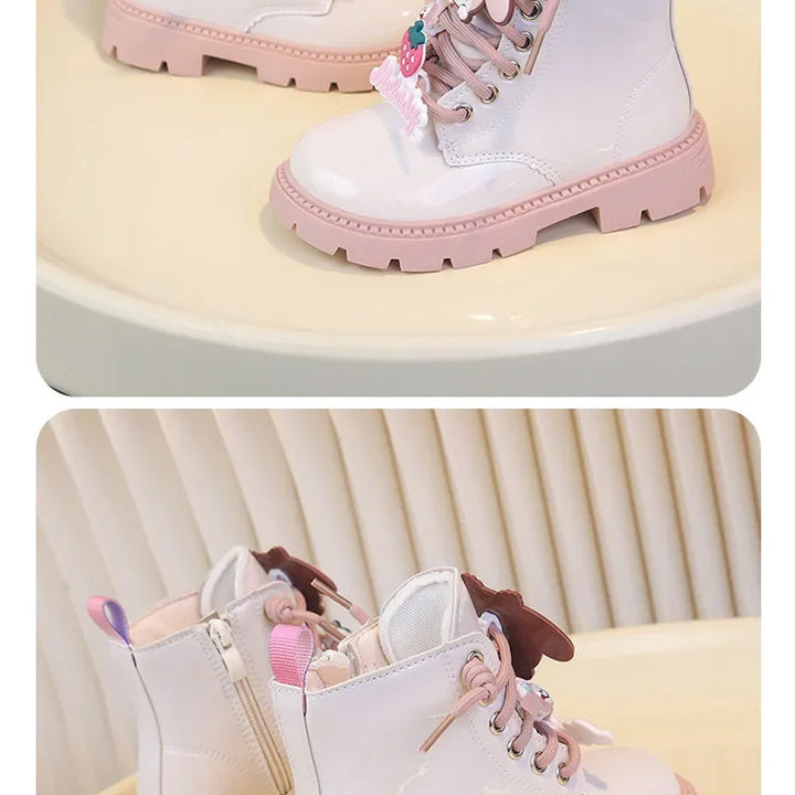 Kids Princess Shoes Cute Kuromi Soft Sole Girls Leather Boots Comfort Non-slip 2025 Autumn Winter New Children Short Boots Sweet