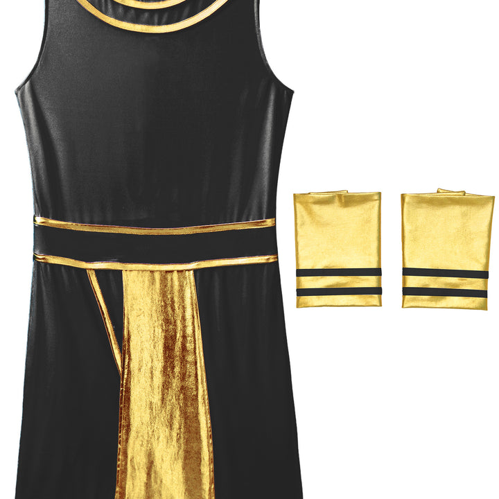 Mens Halloween Egyptian Pharaoh Costume Cosplay Theme Party Ancient Egypt God Robe Dress Greek Rome Spartan Warrior with Cuffs