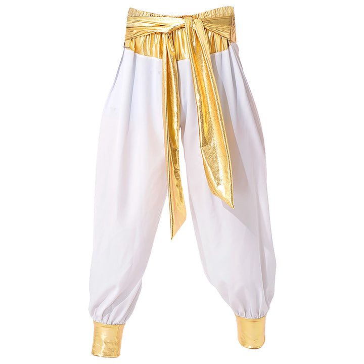 Mens Halloween Costume Mythical Arabian Prince Carnival Cosplay Party Outfit Sequin Trim Waistcoat with Belted Pants