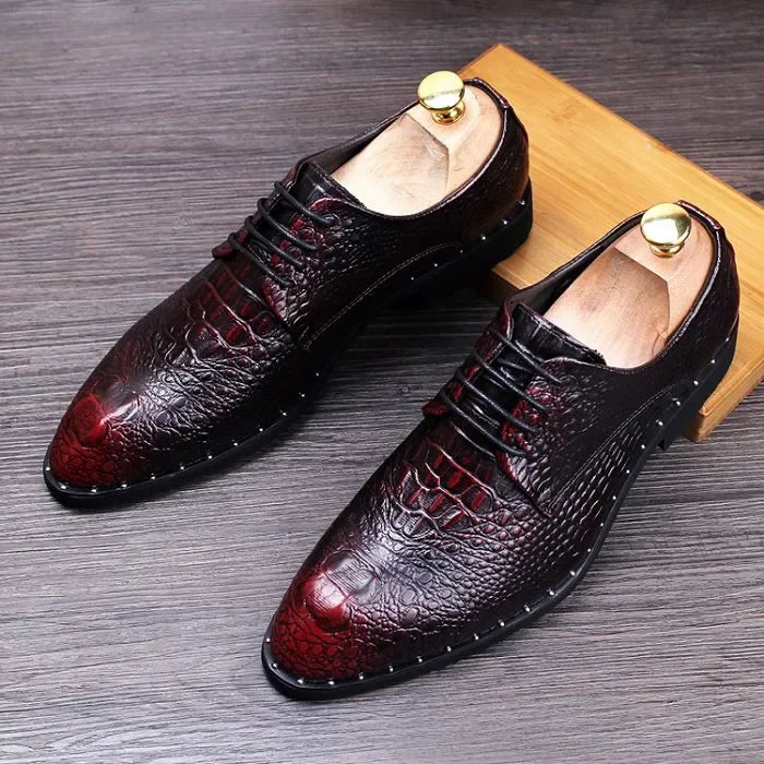 2025 Fashion Men's alligator Grain Leather Dress Shoes Man Casual Pointed Toe Oxfords Mens Lace-Up Business Office Oxford Shoe