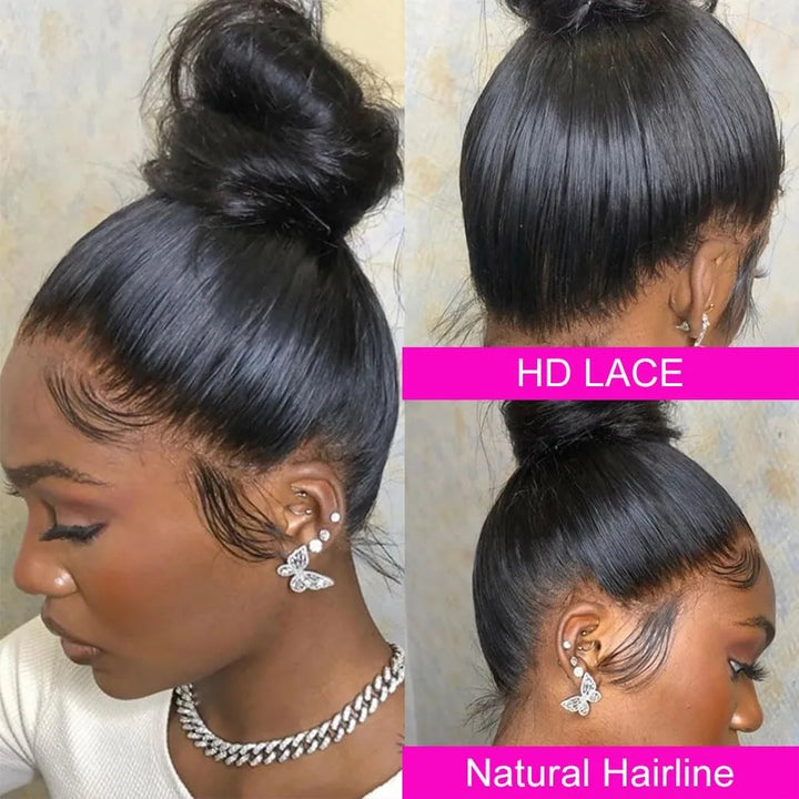 Hidden Strap Straight 360 Lace Front Wigs Human Hair Pre Plucked 12A Glueless Brazilian Virgin Wig With Drawstring HD Full Lace
