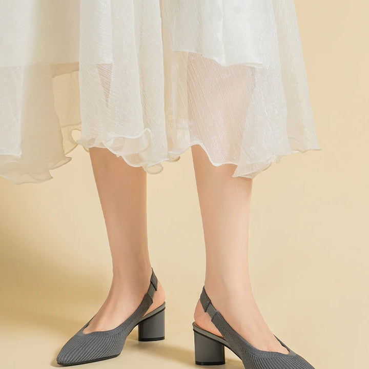 DIMANYU Women Dress Shoes Knitted Solid Color Toe Back Trip Fashion Sandals Women Pointed Toe Shallow Sidespace Women Sandals